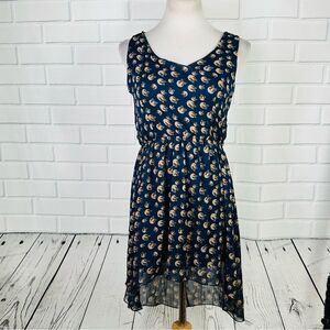 Made In Italy Blue & Cream Bell Print Hi-Lo Dress - Size Medium